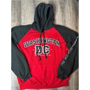 Washington DC Souvenir Hoodie Red Black Color Block Raglan Sweatshirt XL